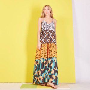 Spaghetti Strap Tiered Maxi Dress bananas toucan made in Italy
